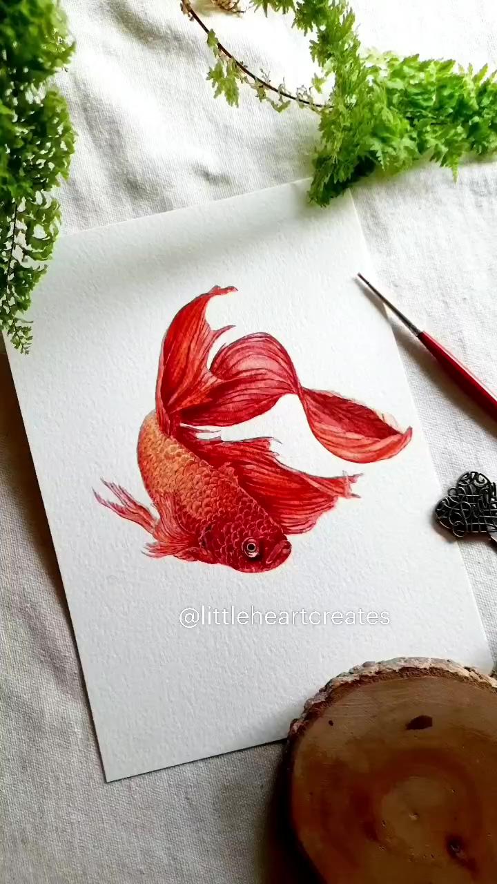  littleheartcreates; goldfish watercolor