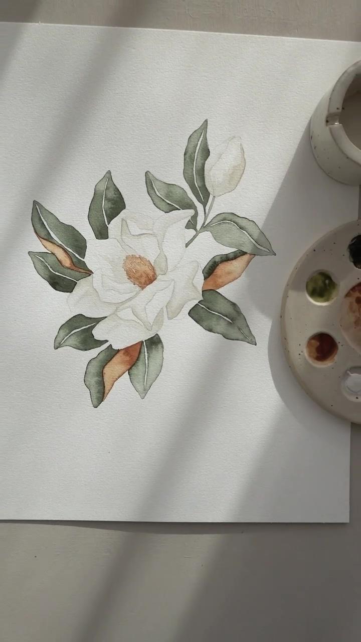 Magnolia grandiflora watercolor tutorial; beauty of drawing