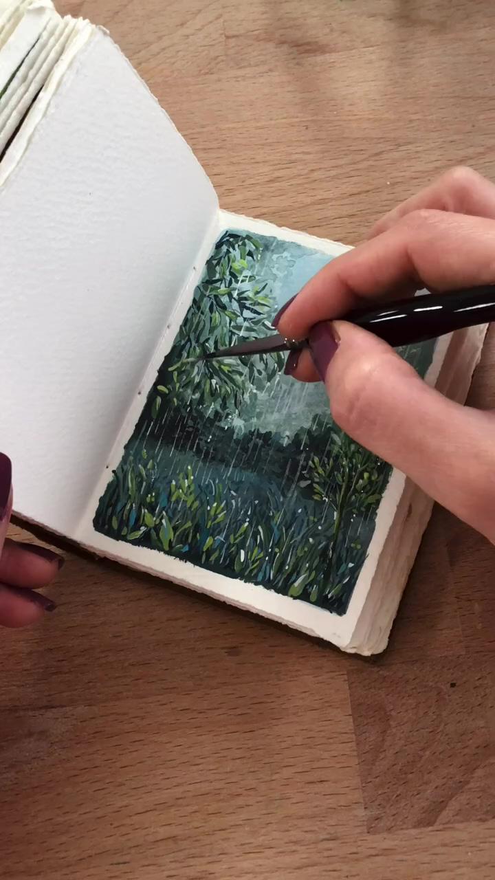 Mini landscape gouache painting | painting studio ghibli scene 