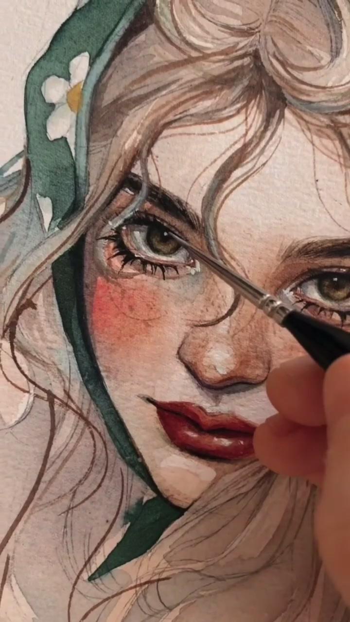 Nice humid_peach; watercolor portrait tutorial