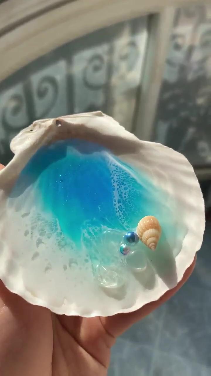 Ocean waves resin art in sea shell, ocean, lovely gifts for grandma, table decor, sister gifts | cute home decor stuff #fy #fyp #fyp #foryou #2023 #shortvideo #reels #views #viral #viralshorts