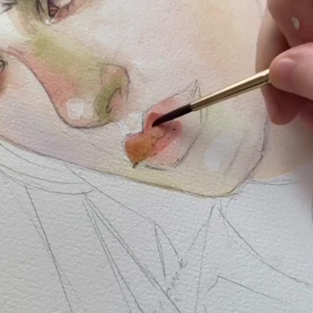 Painting drawing woman face portrait watercolor art; watercolor art face
