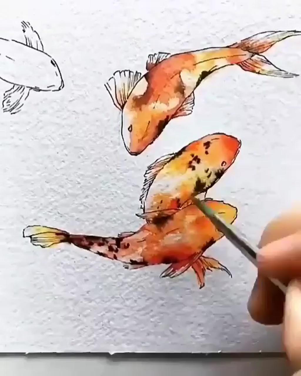 Watch the coloring process; watercolor painting techniques