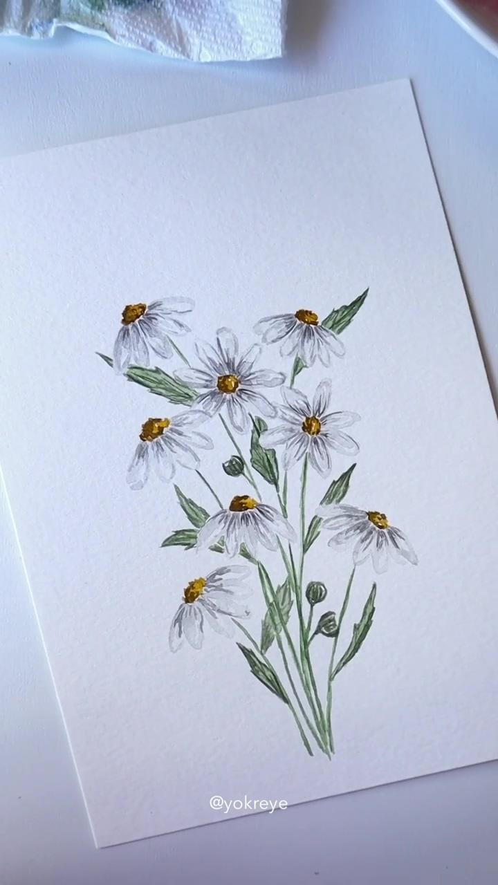 Watercolor daisies, daisy video, white daisies, how to paint daisies, bouquet of daisies | miniature painting-forest painting