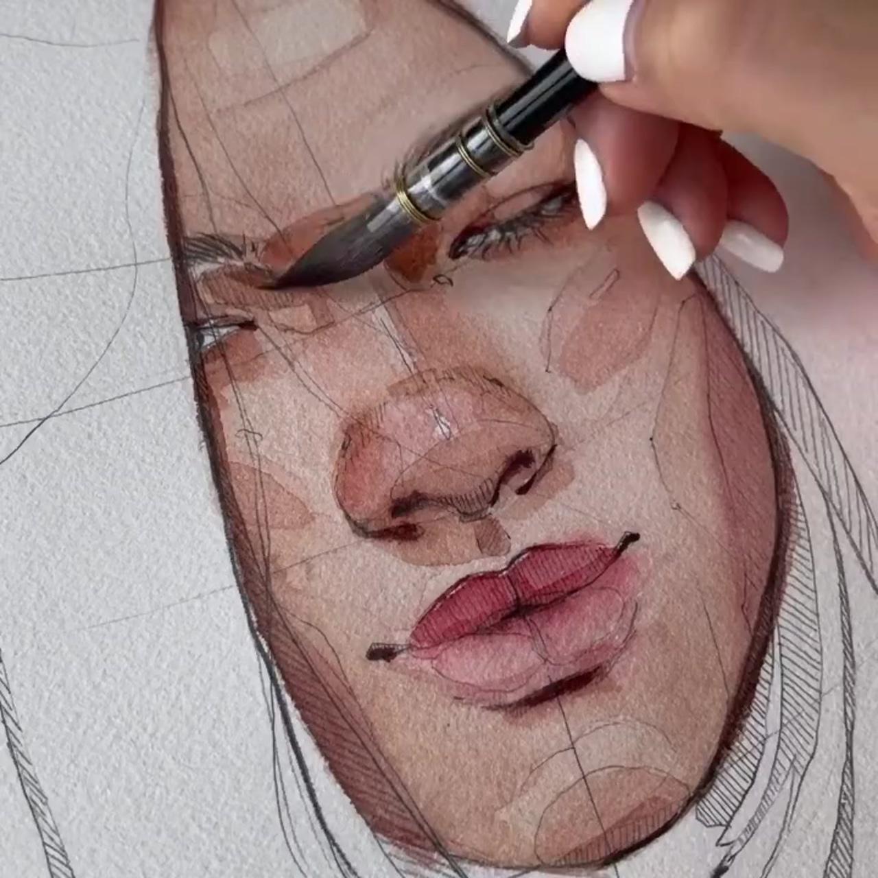 Watercolor drawing woman face portrait drawing | watercolor portrait tutorial