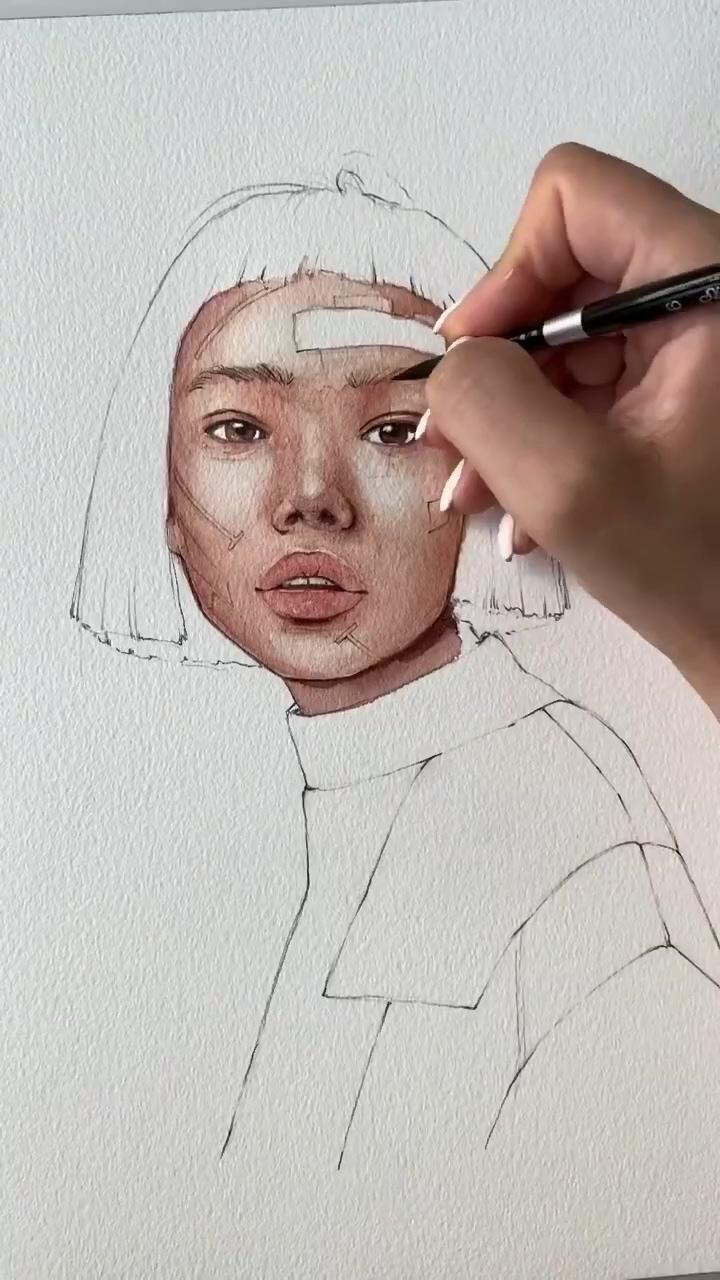 Watercolor drawing woman face portrait drawing; watercolor portrait tutorial