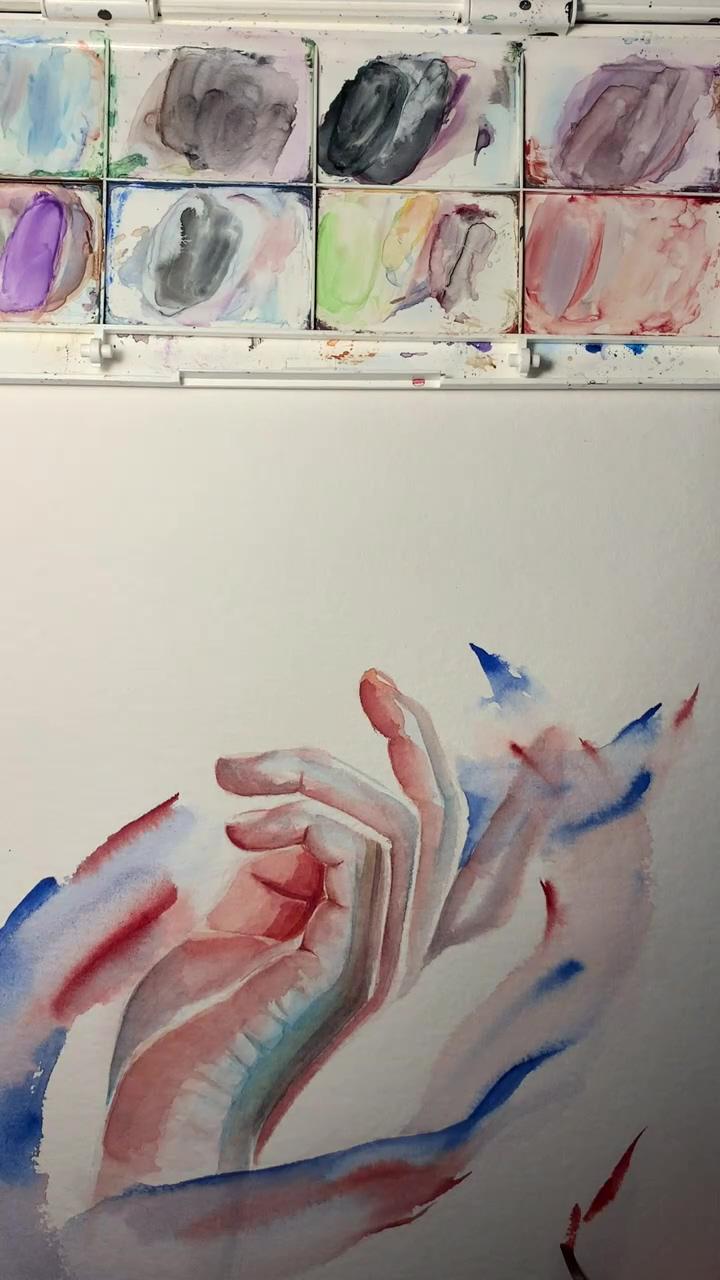 Watercolor hand study, by nikis_artz | glossy lips painting tutorial 