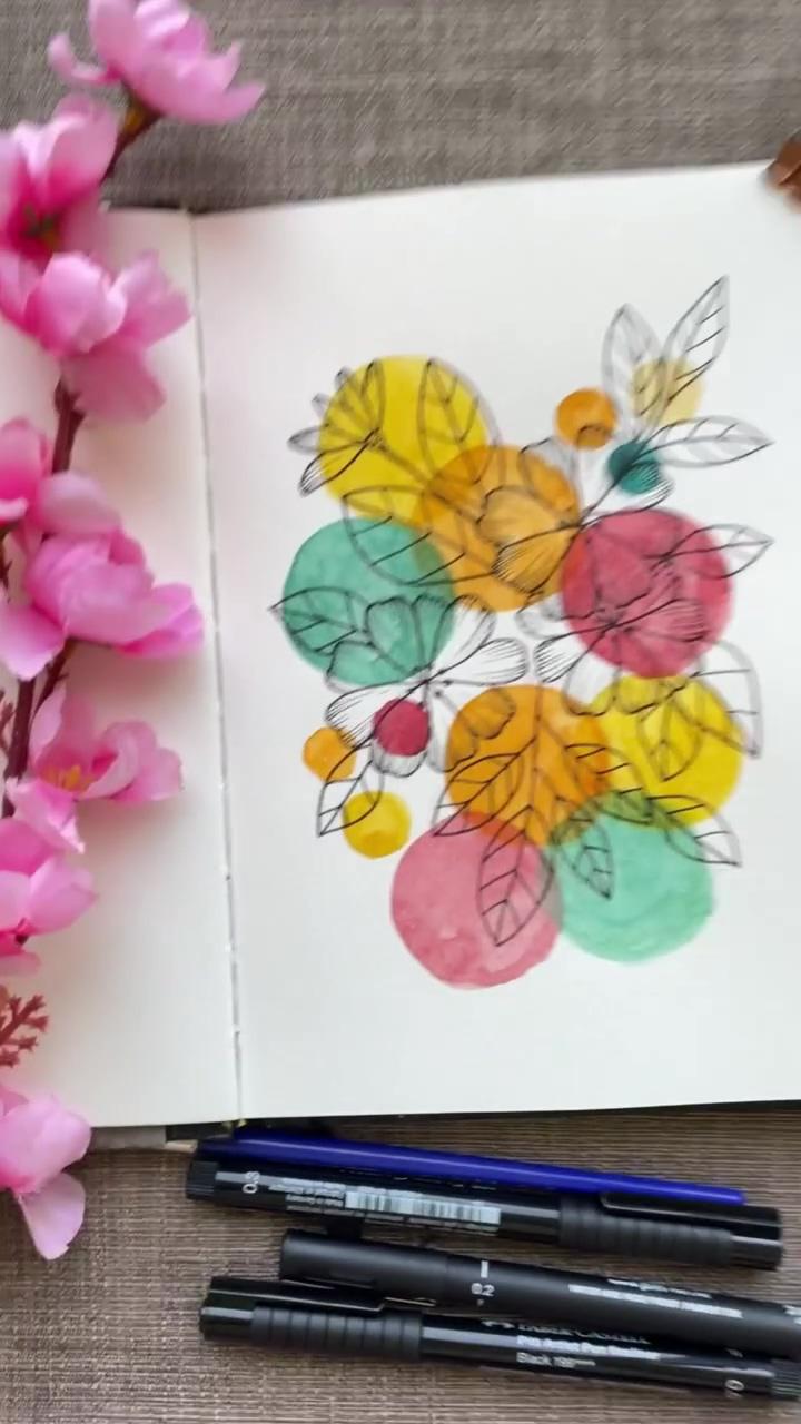 Watercolour circles and flowers | dua lipa acrylic painting in progress 
