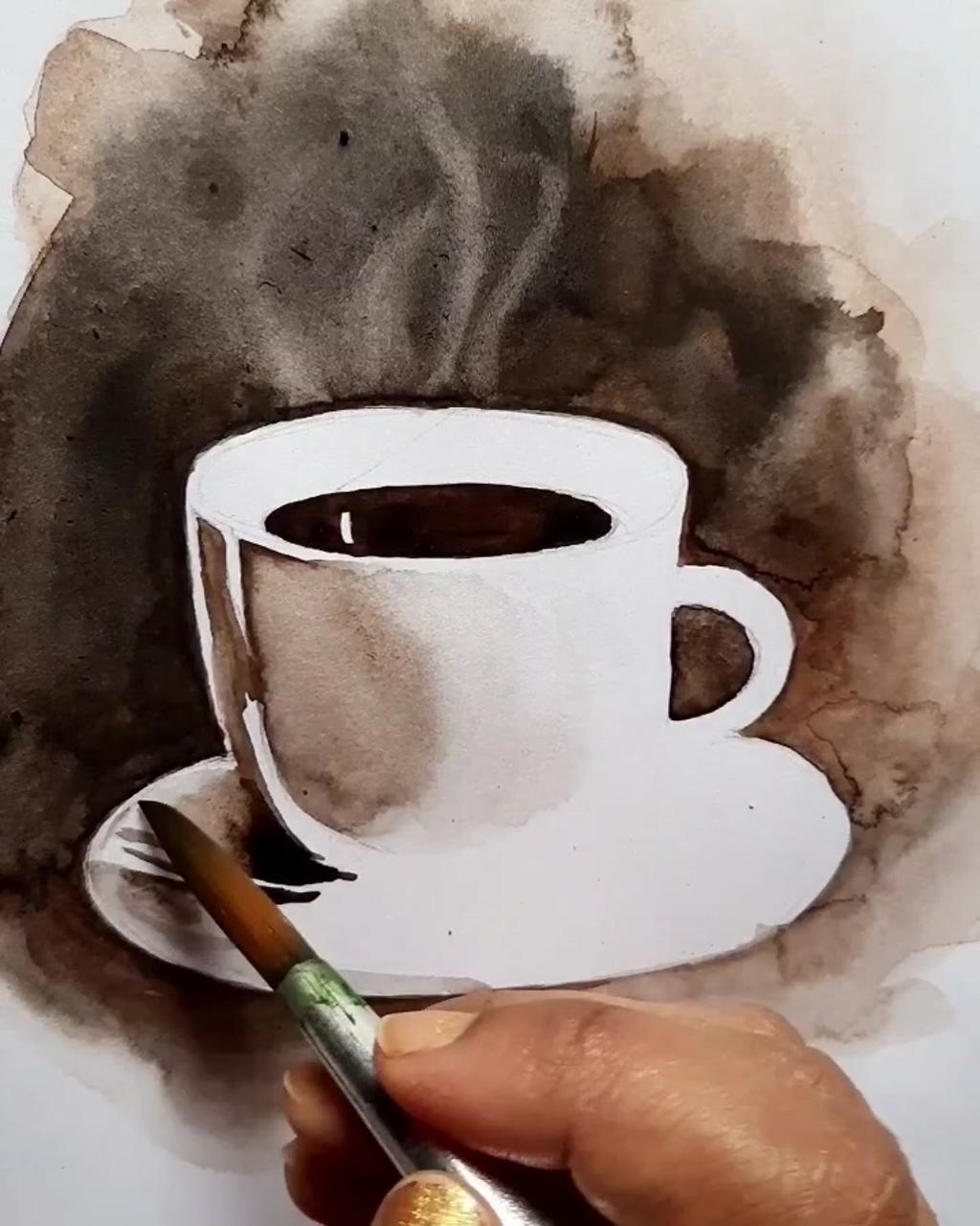 Watercolour coffee cup painting; loose watercolor paintings