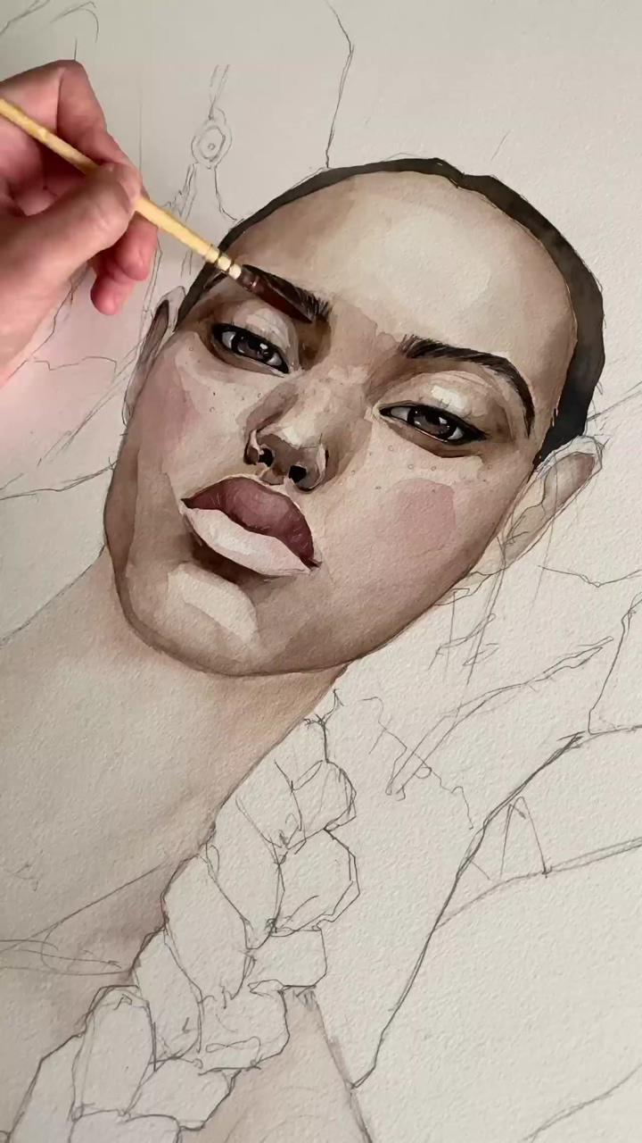 Watercolour portrait by polina bright; watercolor portrait tutorial