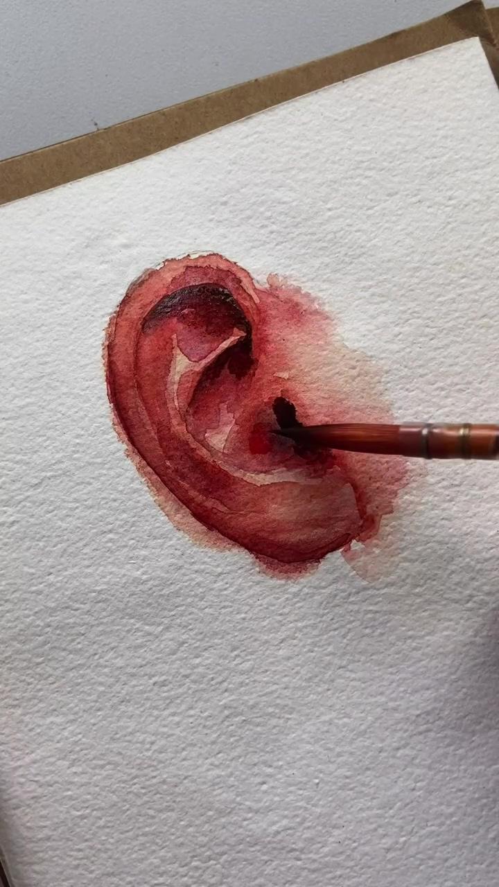 Watercolour study - ear; painting art lesson