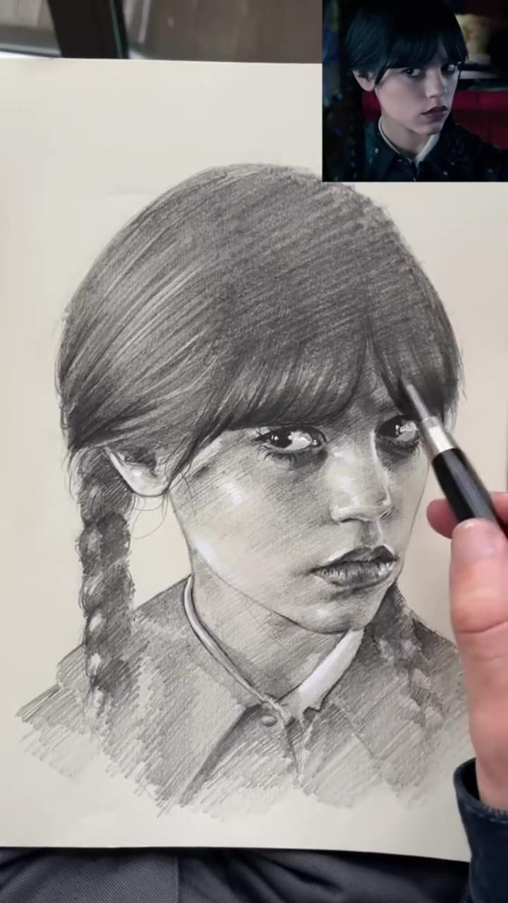 Wednesday addams portrait drawing | a lot of interesting things, follow the link in the parameters of this video