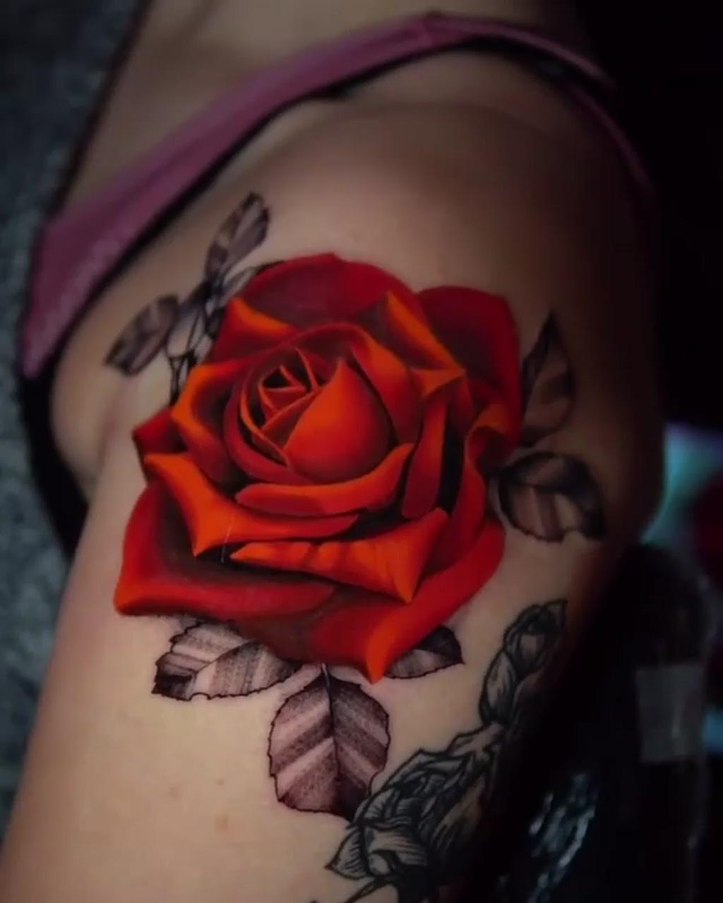Beautiful red rose tattoo; girl neck tattoos