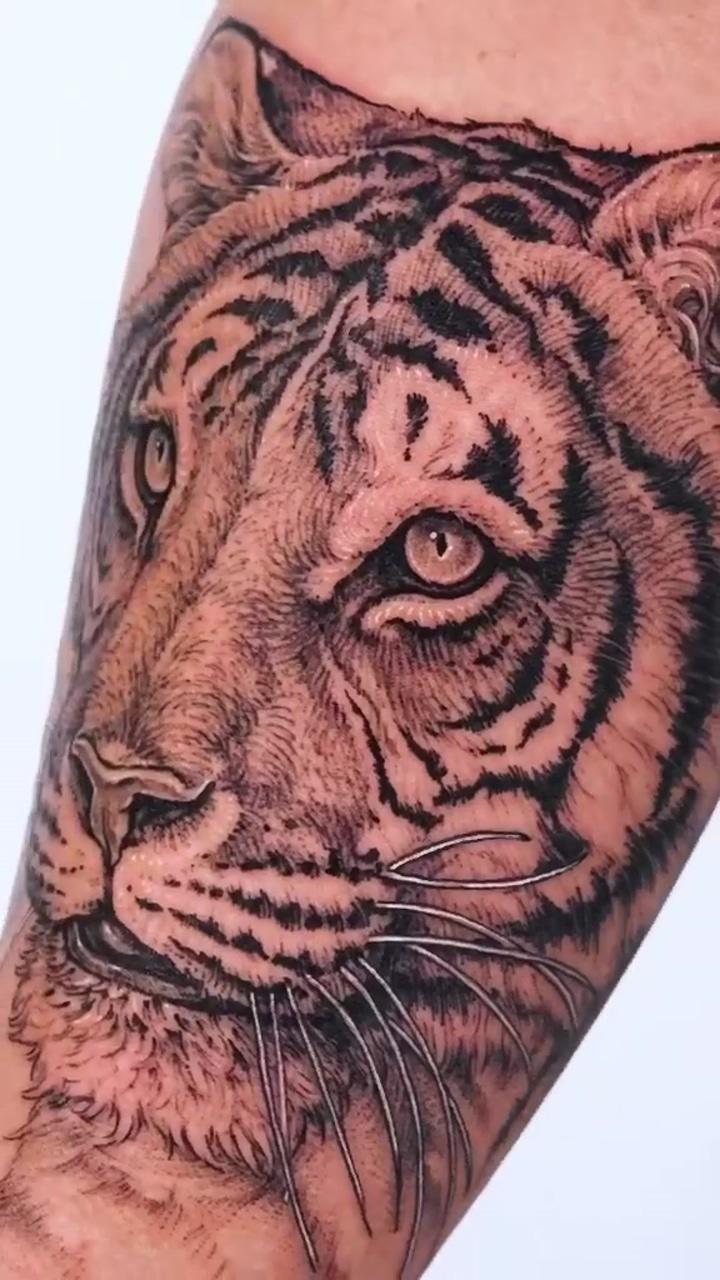 Best tiger tattoo face 2023; realistic tattoo sleeve