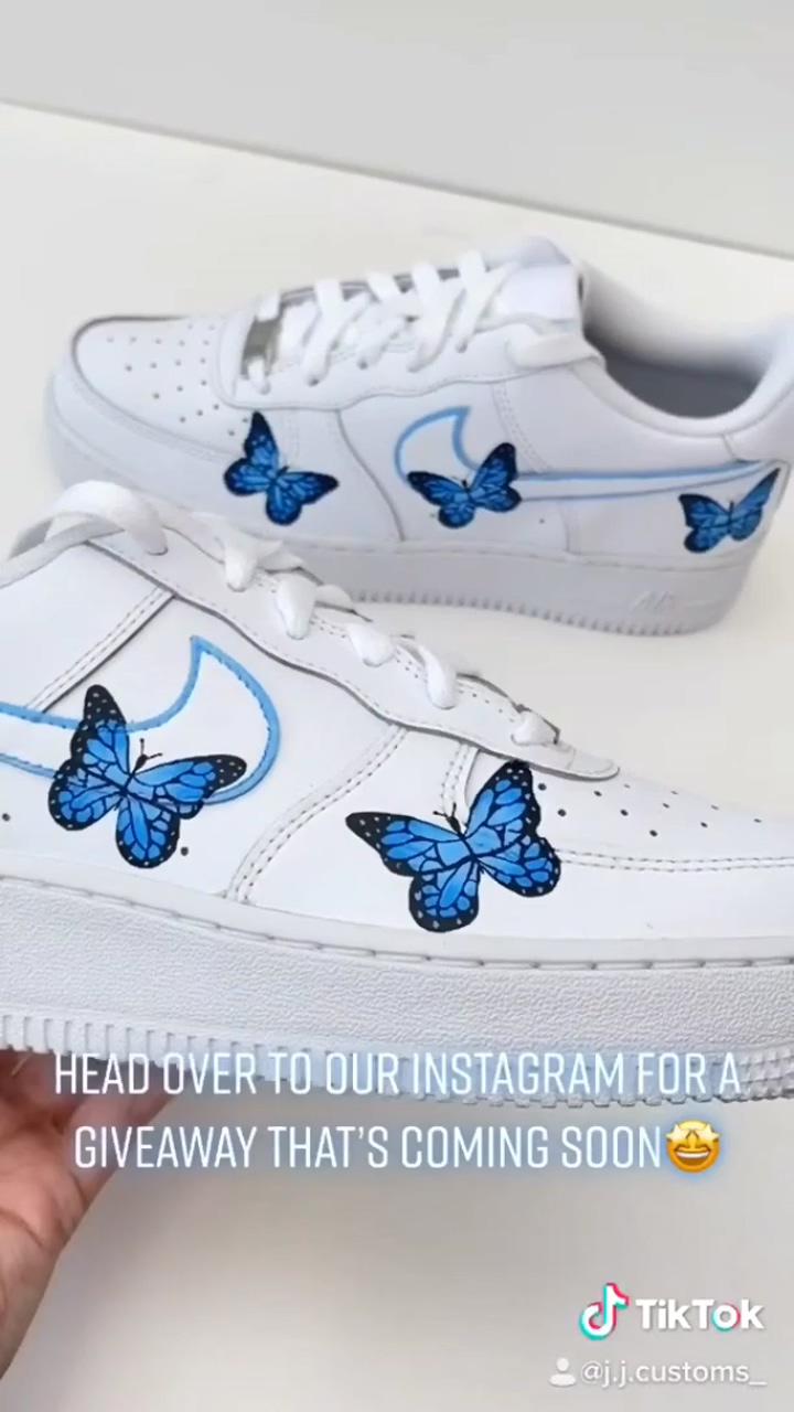 Blue butterflys custom design #nike #design #jordan #women's #sneaker #shoes; painted nikes