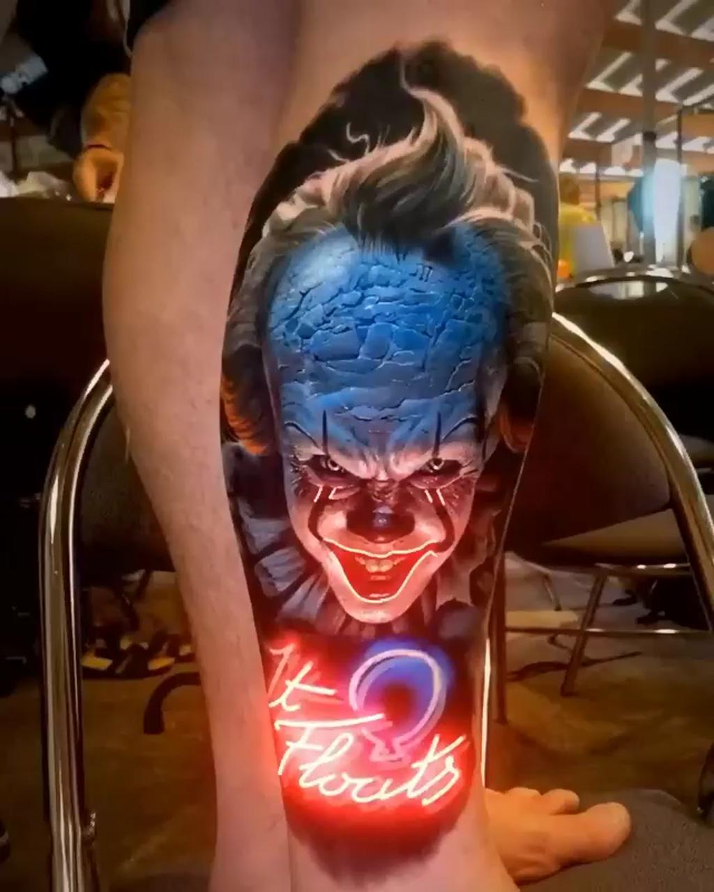 Evil clown tattoo, clown tattoo, scary clown tattoo, halloween tattoo, halloween 3d tattoo; evil clown tattoos