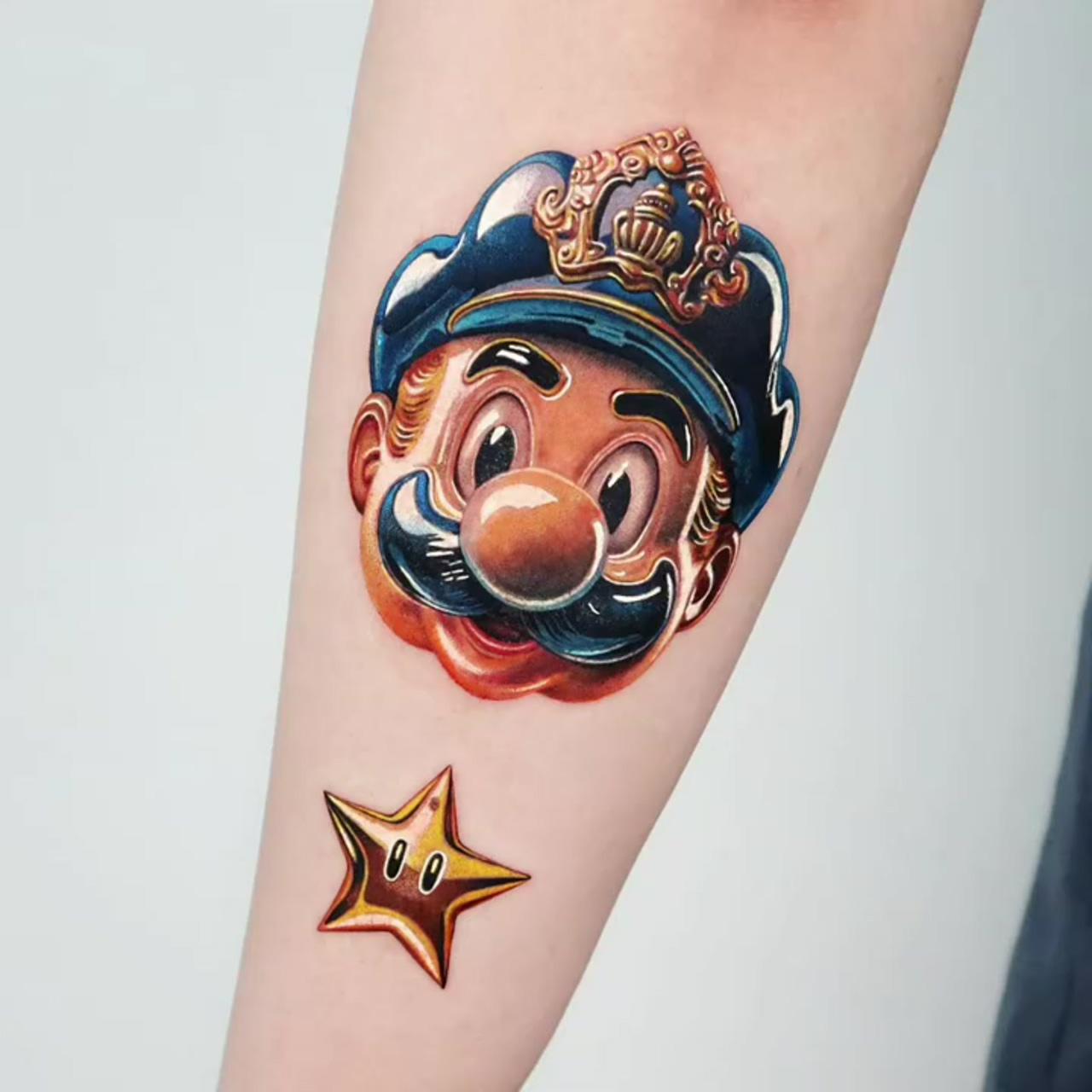Mario bros tattoo; vikings tattoo