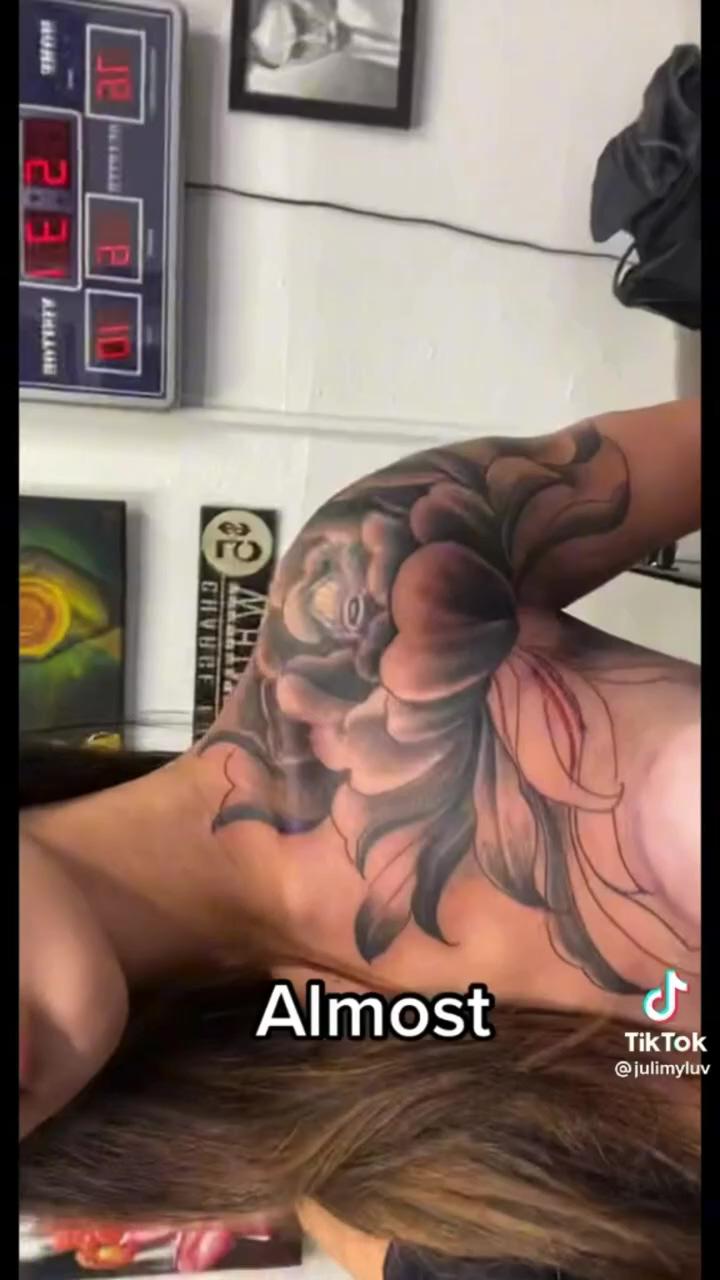 Shoulder flower tattoo; thigh piece tattoos