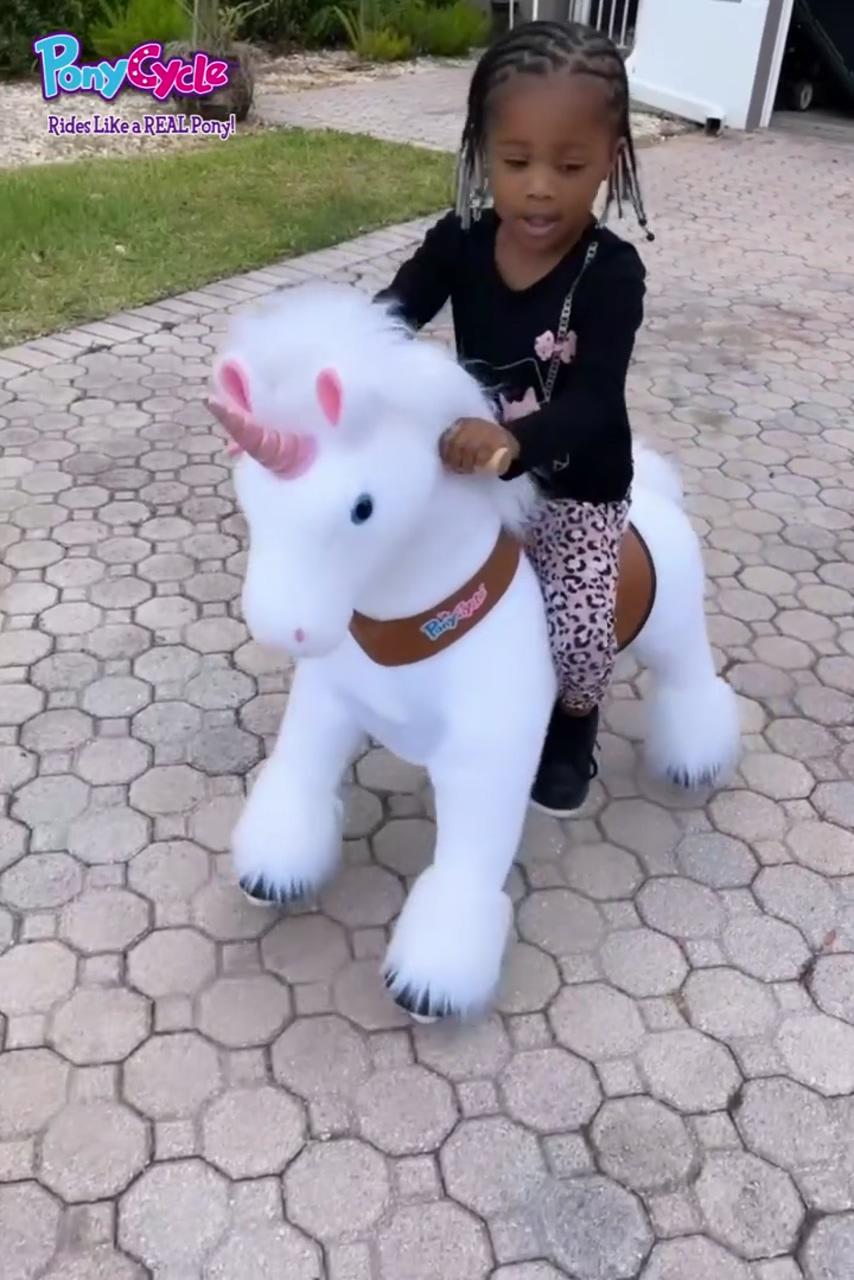 White unicorn ride-on toy, for age 3-5 289. 00; funny videos for kids