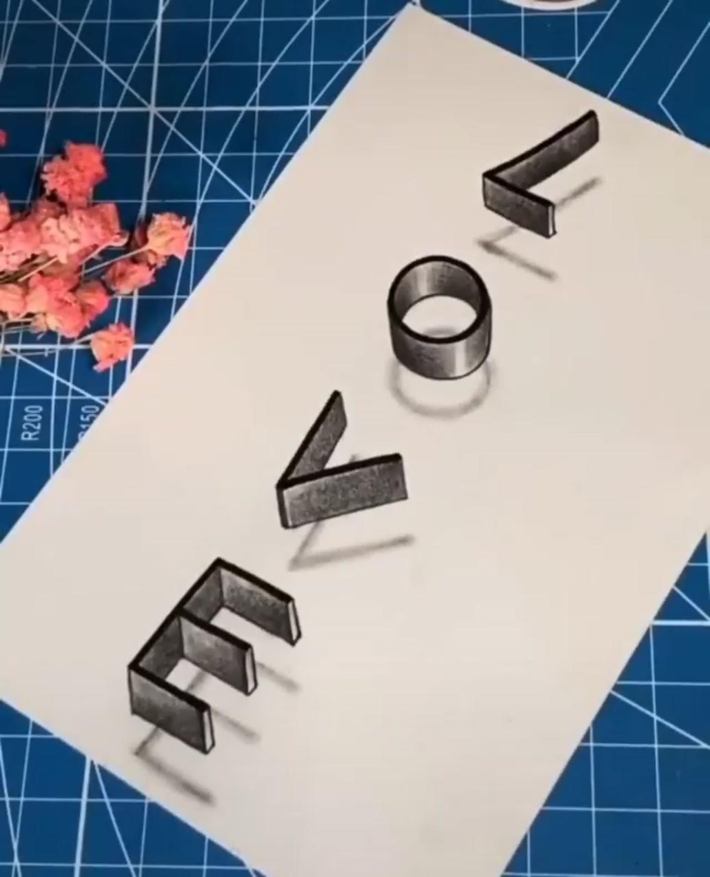 3d lettering style "love", how to draw "love" in 3d style; hand lettering drawing