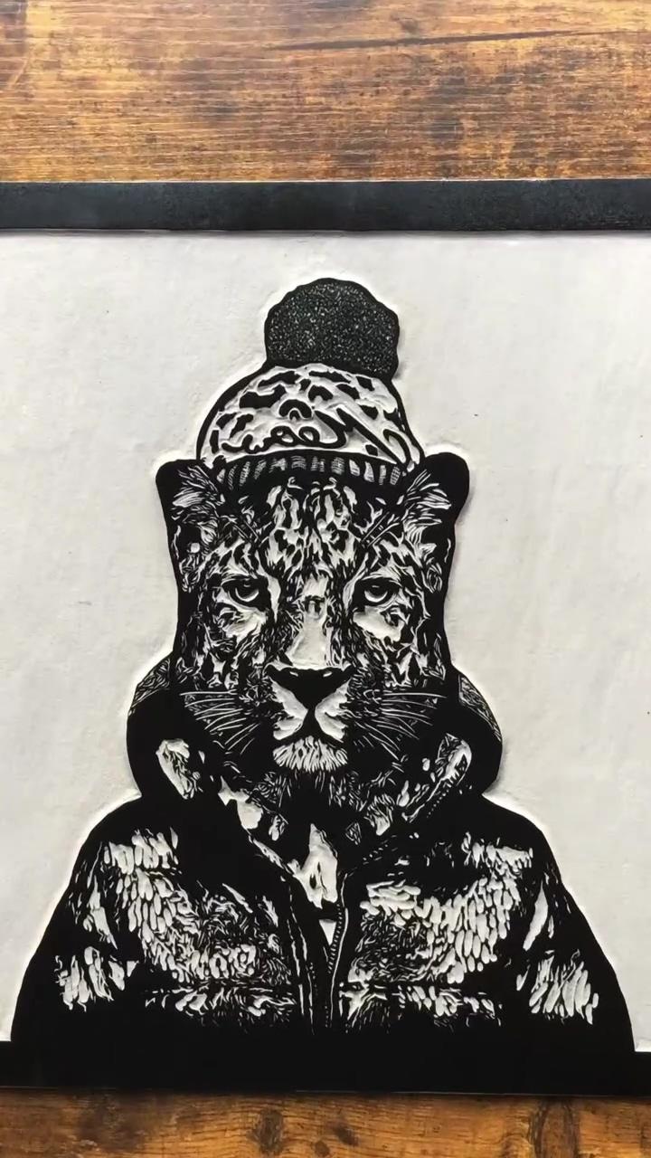 Cool cat linocut  jaguar  original linocut print by  hallyandchristyprints; tufted rug