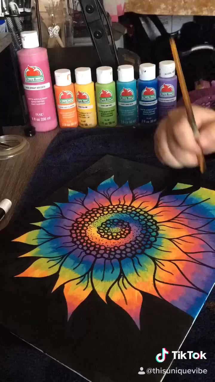 Creative tie dye sunflower art; acrylic painting tips