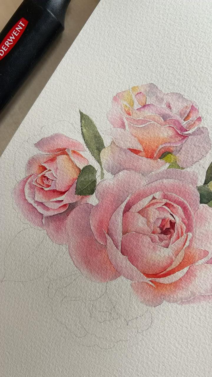 Dreamy watercolor roses; watercolour art