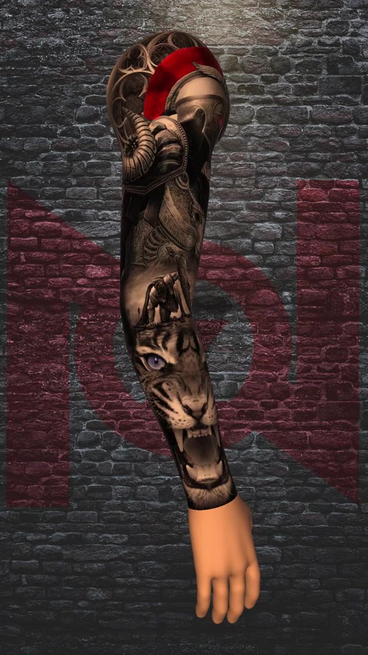 Full sleeve warrior- tiger tattoo design; back piece tattoo