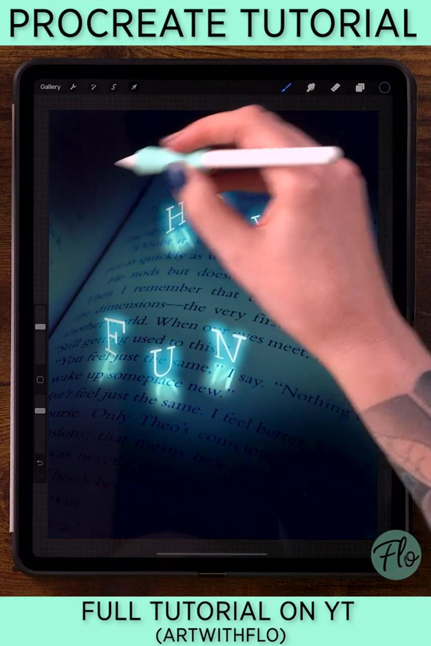 Glowing text effect in procreate; digital art tutorial beginner