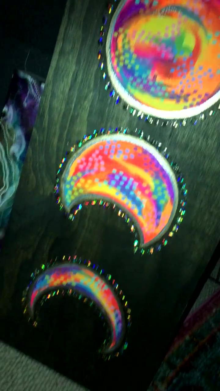 Holographic rainbow moonphase art by carrieaf_; city of lights, abstract spray painting using easy techniques