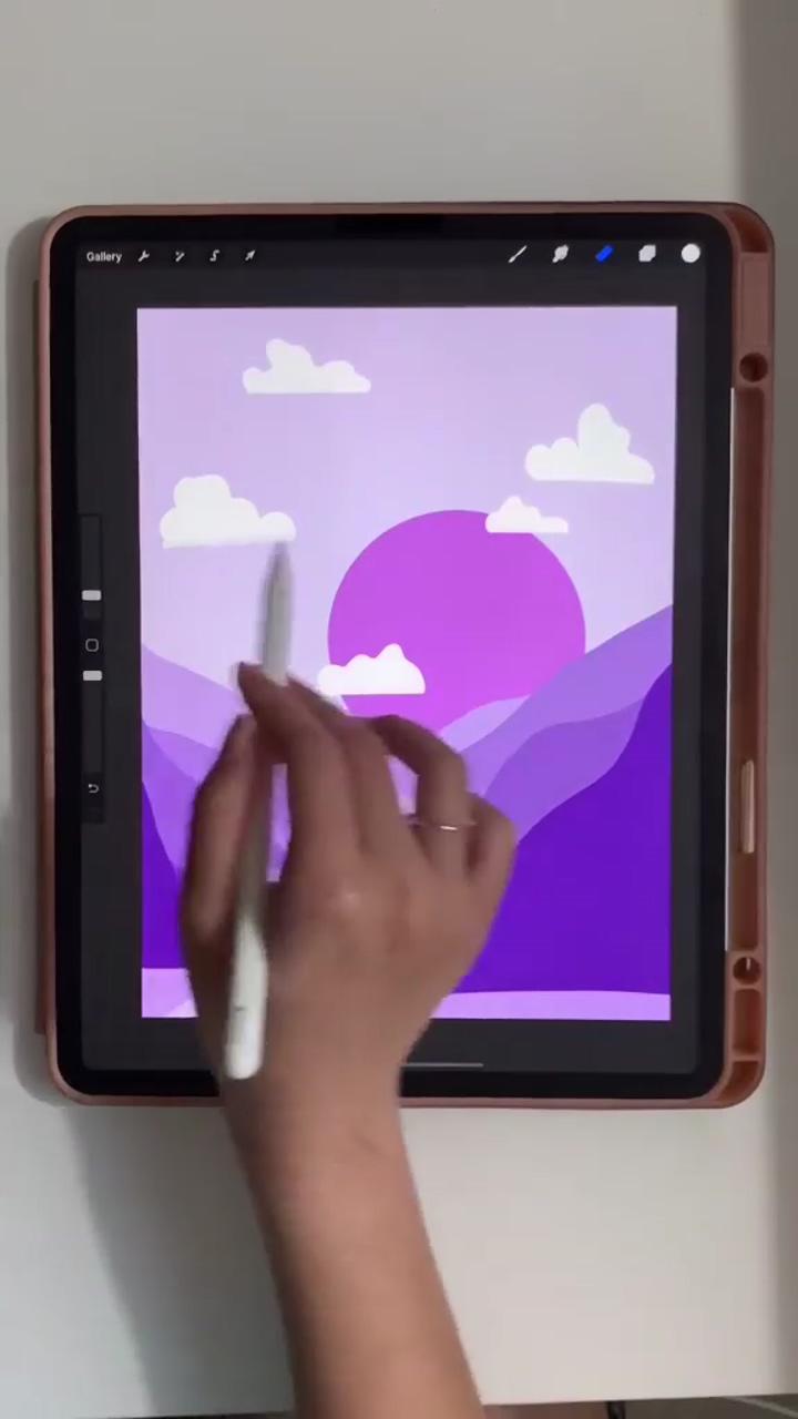 How to draw purple minimalist landsane on procreate; magic procreate tutorial