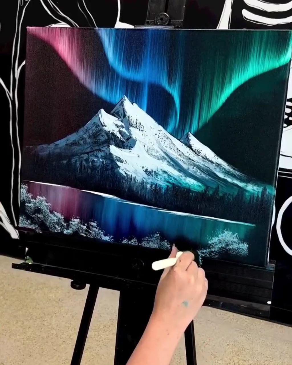 How to paint the northern light and mountains; landscape art painting