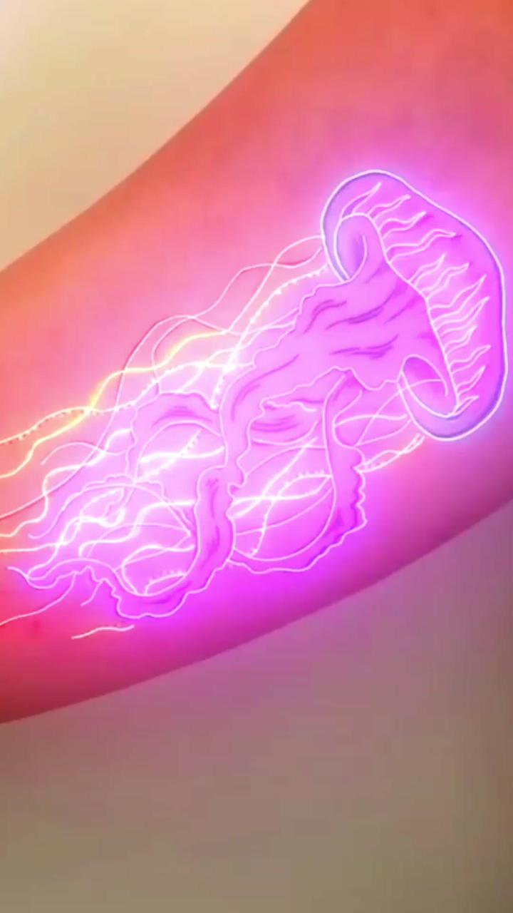 Jelly fish glowing tattoo design; cute black wallpaper