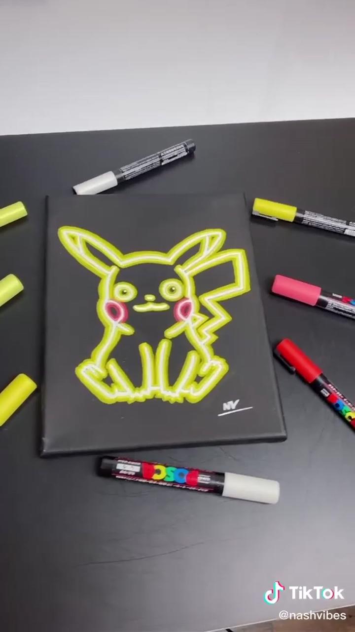 Pokemon pikachu neon glow artwork
artist: nashvibes from tiktok; abstract art painting diy