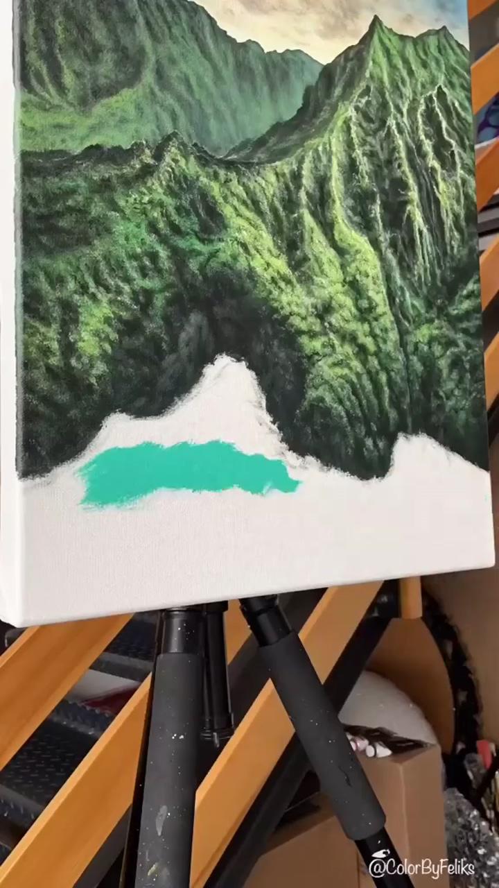 Tropical mountain acrylic painting, arts and inspirations; nose tutorial